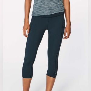 Lululemon Fast & Free Crop Leggings Tights Nulux Noctural Teal Sz. 6